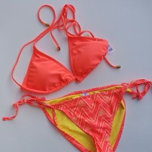Orange florescent pattern 2pc swimsuit